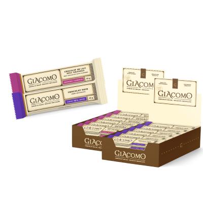 2 Giacomo Belgian chocolate displays / 24 almonds bars - 24 dark chocolate