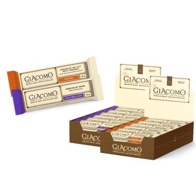 2 Giacomo Belgian chocolate displays / 24 caramel center bars - 24 dark chocolate bars